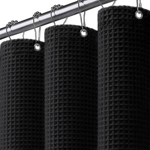 lot 32837 image: XOGUIBO Waffle Weave Shower Curtain - Black Cotton Fabric Texture Heavyweight Shower Curtain for Bathroom,Washable,72Wx72L - Retail $22