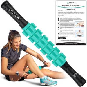 lot 32846 image: Muscle Roller Stick - Green - Body Massage Tool w 6 Rollers & Non-Slip Handles for Deep Tissue Massage & Maximum Muscle Recovery - by Cozlow - Retail $7