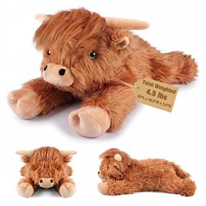 lot 32850 image: 22 & 4.5 lbs Large Laying Highland Cow Plush, Weighted Stuffed Animals for Adults and Kids, 2-in-1 Cow Plushies with Removable Ceramsite Bag, Comforting Weighted Plush for Christmas & Valentines Day - Retail $35