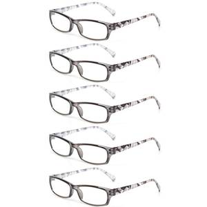 lot 32853 image: Kerecsen Reading Glasses 5 Pairs Fashion Ladies Readers Spring Hinge with Pattern Print Eyeglasses for Women (5 Grey, 2.0, x) - Retail $15