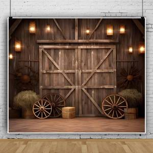 lot 32856 image: Western Cowboy Backdrop 10x10ft Farm Brown Wooden Barn Door Wild West Rodeo Photography Background Western Theme Birthday Party Decorations Studio Photo Booth Props - Retail $46