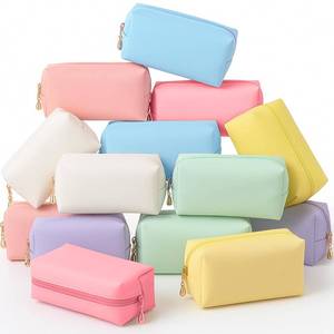 lot 32860 image: Kigeli 15 Pcs Aesthetic Makeup Bags PU Leather Cosmetic Pouches Waterproof Plain Toiletry Bags Makeup Pouches Bulk for Women Party Gift Travel Storage Organizer(Vivid Color) - Retail $41
