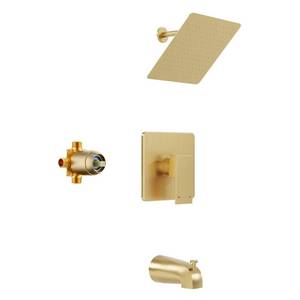 lot 32865 image: HoliSpa Shower Faucet Set, Gold Tub Shower Faucet with All-Metal 8-Inch Rainfall Showerhead and Bathtub Spout, Single-Handle Tub Shower-Trim Kit with Valve, Brushed Gold