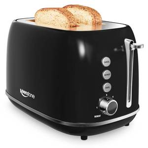 lot 32866 image: 2 Slice Retro Stainless Steel Toaster with Bagel, Cancel, Defrost Function and 6 Bread Shade Settings Bread Toaster, Extra Wide Slot and Removable Crumb Tray (Black) - Retail $42