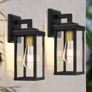 lot 32869 image: ALVIME Outdoor Indoor Wall Light, Exterior Light Fixtures Wall Mount, Waterproof Outside Wall Sconce, Matte Black Gold Lamp Head, E26 Base for Garage, Porch, Patio, Front Door