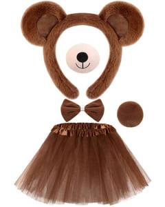 lot 32887 image: Zhanmai 5 Pcs Carnival Animal Costume Kid Bear Puppy Dog Pup Kangaroo with Tutu Ear Headband Bowtie Tail Paws for Boys Girls
