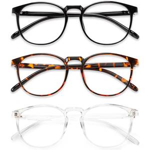 lot 32893 image: Przene 3 Pack Blue Light Blocking Glasses WomenMen,Retro Round Computer Glasses Anti Eye StrainUVGlare, Gaming Glasses. (BlackCrystalAmber) - Retail $14