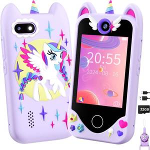 lot 32896 image: Kids Smart Phone for Girls Gifts - Toddler Christmas Birthday Gift for Age 3 4 5 6 Year Old, Kids Cell Phone Toy with Touchscreen, Dual Cameras, Learning, Kid Mp3 Player, Games with 32 GB Card - Retail $36