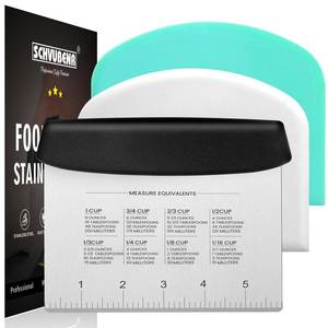 lot 42238 image: SCHVUBENR Dough Scraper Set with 2 Flexible Bowl Scrapers - Stainless Steel Dough Cutter & Bench Scraper with Measuring Scale - Versatile Kitchen Scraper for Bread, Pastry, Pizza, Cake - Black & Blue - Retail $5