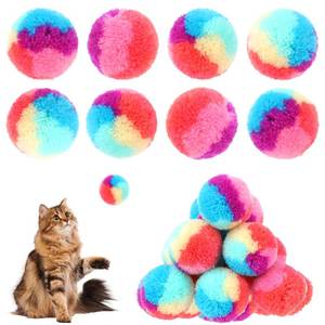 lot 42245 image: KALIONE 30 Pcs Soft Plush Cat Ball 1.2-inch Rainbow Cat Toy Balls Fuzzy Kitty Balls Kitten Puff Balls Colorful Cat Pom Pom Balls for Cat Kitten Pet Playing Exercising - Retail $7