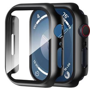 lot 42269 image: Smiling 2 Pack Case Compatible with Apple Watch SE 3 (2025) SE 2 SESeries 654 44mm with Tempered Glass Screen Protector, Hard PC Case Overall Protective Cover - Black - Retail $7