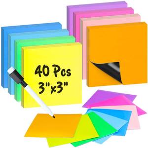 lot 42276 image: MAXECHO 40 Pcs 3 x 3 Reusable Magnetic Sticky Notes Dry Erase Magnet Sheets Set, Easy to Post Labels with Marker for Whiteboard, Multicolor Stickers for White Board, Fridge, Locker - Retail $10