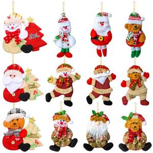lot 42282 image: 12 Pieces Christmas Tree Plush Ornaments Santa Snowman Bear Hanging Decorations Xmas Tree Plush Pendants Doll Hanging Ornaments for Xmas Party Decoration