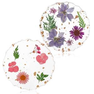 lot 42283 image: Dried Flower Coasters Set of 2, Non-Slip Decorative Floral Resin Coasters, Reusable Exquisite Flower Coaster for Coffee Table Desk Kitchen Bar Mugs(2 Style) - Retail $7