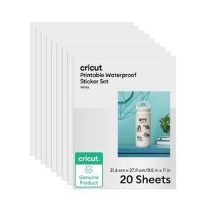 lot 42287 image: Cricut Waterproof Sticker Paper (20 White Sheets, 8.5x11), Printable Stickers For Inkjet Printer - Works with Joy Xtra, Explore, & Maker Machines - Retail $23