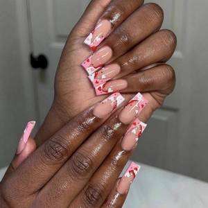 lot 42297 image: Valentine Press on Nails Medium Square Fake Nails with Red Pink Hearts Design Glossy French Tips Glue on Nails Polka Dots False Nail Cute Festive Love Stick on Nail for Women Girls Manicure 24Pcs - Retail $7