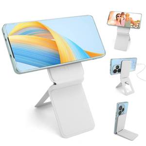 lot 42306 image: Phone Stand, Foldable Magnetic Phone Tripod, Angle Adjustment & Strong Magnets PU Leather Phone Stand, Compatible with All Smart Phone 1615141312 (White) - Retail $15
