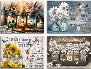 lot 42337 image: Tiwabb 4 Pack Diamond Art Kits for Adults Beginners,Inspirational Flower Diamond Painting Kits for Adults,5D Full Drill DIY Diamond Dot Gem Art Kit Wall Home Decor Arts Craft 12x16 inch - Retail $17