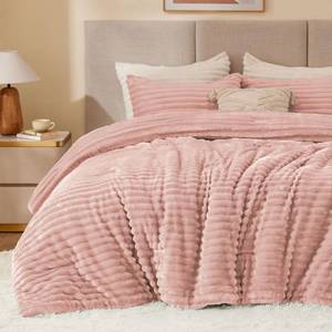 lot 61826 image: BEDELITE Fleece Full Comforter Set -Super Soft & Warm Fluffy Dusty Pink Bedding, Luxury Fuzzy Heavy Bed Set for Winter with 2 Pillow Cases - Retail $80