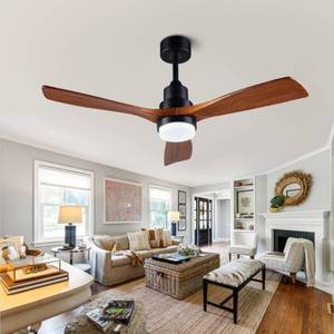 lot 4516 image: dearnow 48 Wooden Ceiling Fans with Lighted Remote Control, Indoor Outdoor Wooden Ceiling Fan, Outdoor Modern Ceiling Fan with 3 Fan Blades for Patio, Living Room, Farmhouse, etc (Black  Walnut) - Retail $99