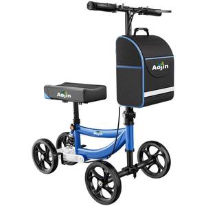 lot 4534 image: Aojin Knee Scooter for Adults for FootInjuries, 300lbs Capacity, All Terrain Foldable Knee Scooter Walker with Bag, 13 Wide Pu Seat, Compact Crutches Alternative (Blue) - Retail $99