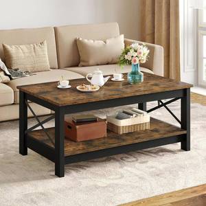 YITAHOME Coffee Tables for Living Room, Modern Farmhouse Coffee Table with Storage, 2-Tier Center Table for Living Room Wood Table Accent Cocktail with Sturdy Frame, Rustic Brown - Retail: $90