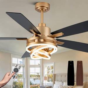 Dawn Whisper 52" Ceiling Fan with Light Gold Chandelier Fan DC Motor Dimmable LED Modern Ceiling Fan with Light for Bedroom Living Room - Retail: $140