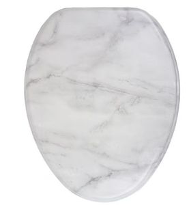 lot 4537 image: Soft Close Toilet Seat ELONGATED, Quiet and Slow Close Lid and Seat, Strong Bumpers and Hinges, Marble - Retail $60