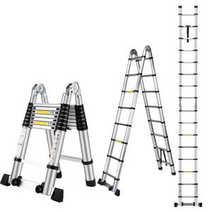 Wolec 16.5 FT A Frame Telescoping Ladder, Adjustable Multi-Purpose Collapsible Extension w/Balance Bar & Wheels, Heavy Duty 330 lbs Max Capacity, Ideal for Home and Outdoor Work, Silver - Retail: $200