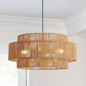 lot 4545 image: CNQTLL 3-Tier Large Rattan Chandeliers, 23.6in Boho Coastal Pendant Lights, Hand Woven Hemp Rope Lighting Fixture, Wicker Hanging Ceiling Light for Living Room, Dining Room, Bedroom, Kitchen Island - Retail $210