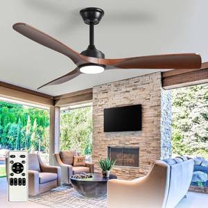 lot 4547 image: BvenuBigLite Outdoor Ceiling Fan with Light 52 Inch 3 Blade Outdoor Fans for Patios - Modern Walnut Ceiling Fan with Dimmable Light Remote Control Ultra Quiet Reversible DC Motor Timer - Retail $80