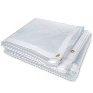 lot 4566 image: 10 x 10FT Outdoor Clear Tarp Curtain Waterproof Wind-Proof 24 Mil Transparent Vinyl Tarp for Patio Pergola Garden Canopy Rainproof Anti-Tear PVC Thick Cover with Grommets - Retail $80
