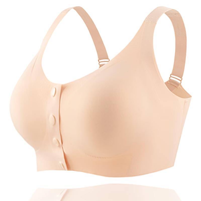 lot 4399 image: LIUCHXILI Seamless Front Closure Mastectomy Bra Post Surgery Pocket Bra for Breast Forms Breast Prosthesis Womens Daily Bra SK80 Skin Large  - Retail $15