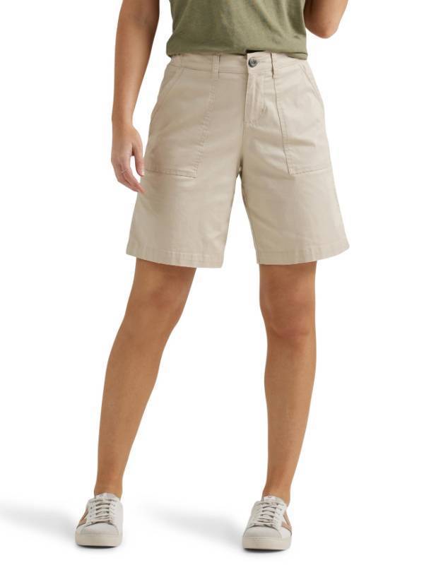 lot 4405 image: Lee Womens Ultra Lux Comfort with Flex-to-Go Utility Bermuda Short Greige 12 - Retail $35