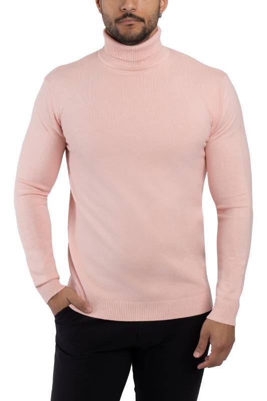 lot 4414 image: X RAY Mens Turtleneck, Soft Slim Fit Pullover Top, Basic Turtle Neck Sweater for Men, Light Pink, Large - Retail $26