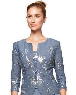 lot 4442 image: Alex Evenings Womens Mock Jacket with Button Front, Steel Blue, 12P - Retail $229