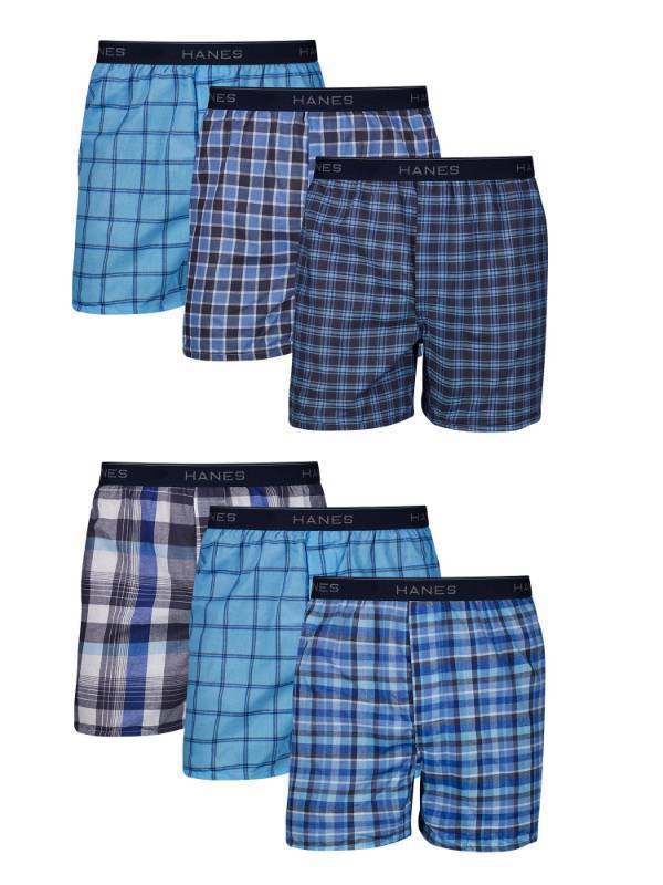 lot 4454 image: Hanes Mens Tagless Boxer With Exposed Waistband Multi-Packs, 6 Pack - Assorted, Large - Retail $27