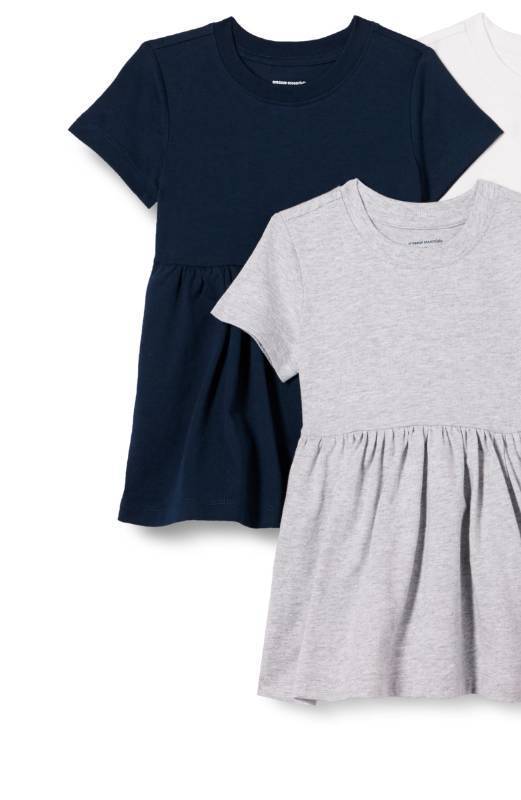 lot 4523 image: Amazon Essentials Girls Girls and Toddlers Short Sleeve Jersey Dress, Light Grey HeatherNavy, X-Small - Retail $14