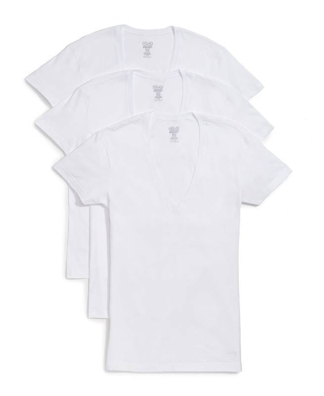 lot 4551 image: 2(X)IST Mens Essential Cotton Slim Fit Deep V-Neck T-Shirt 3-Pack White Small - Retail $31
