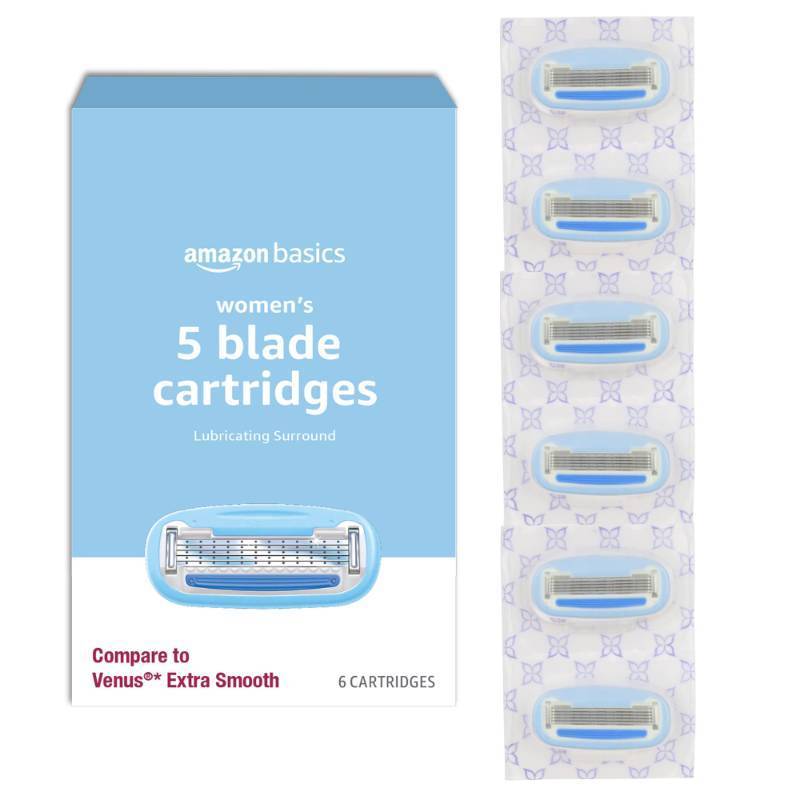 lot 3761 image: Amazon Basics 5-Blade Razor Refills for Women with Comfort-Coated Blades, Moisture Lubrication, Hypoallergenic, 6 Count (Fits Amazon Basics Razor Handles Only) - Retail $10