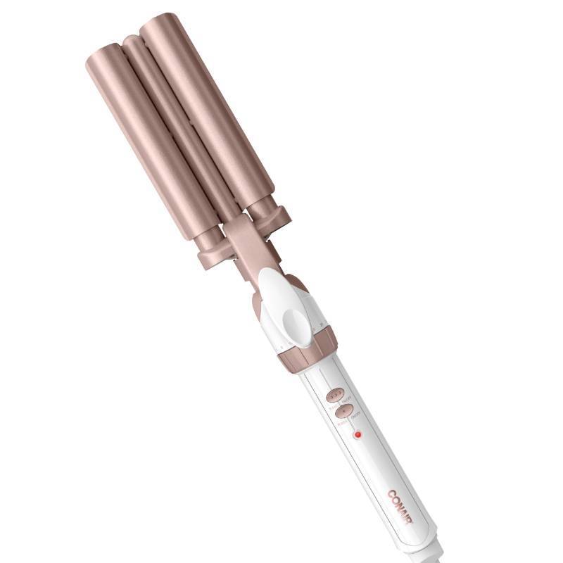 lot 3995 image: Conair Double Ceramic 3 Barrel Curling Iron, Triple Barrel Waver Hair Tool Creates Deep, Continuous Waves, Hair Curler for All Hair Lengths, WhiteRose Gold - Retail $27