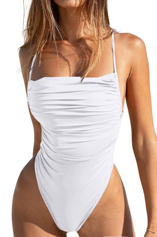 lot 1107 image: Mulisky Womens One Piece Swimsuit Ruched Tummy Control Bathing Suits Vintage Retro Push Up Swimwear White L