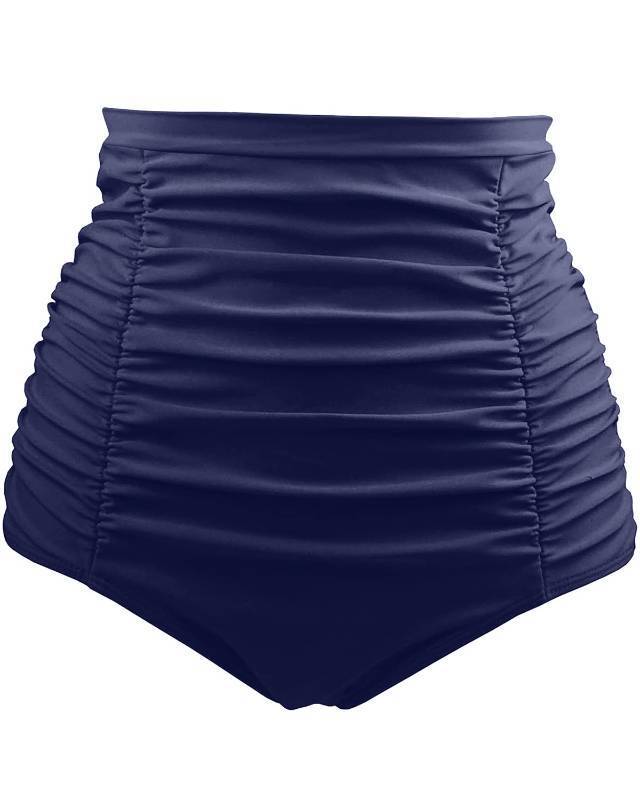 lot 1131 image: Tempt Me Womens High Waisted Swimsuit Bottom Navy Blue Tummy Control Ruched Bikini Bottom Vintage Plus Size Swim Bottom Tankini Briefs 18W