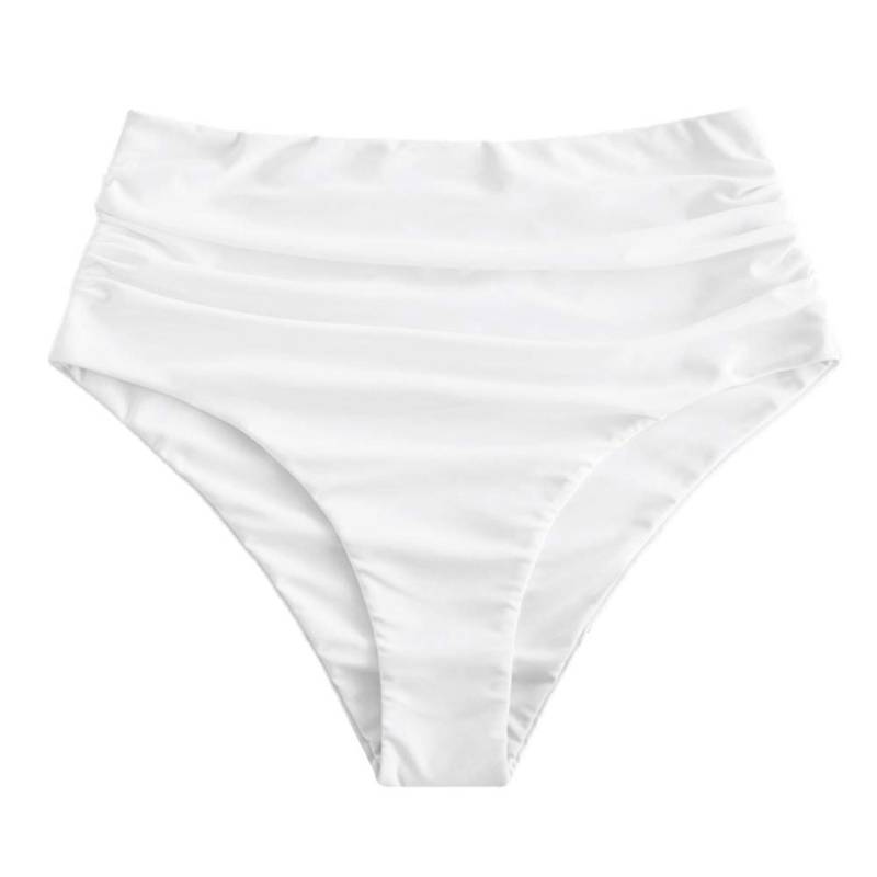 lot 1324 image: ZAFUL Women High Waisted Bikini Bottoms Ruched Swimsuit Bottom Tummy Control Bathing Suit Bottoms White XL - Retail $20