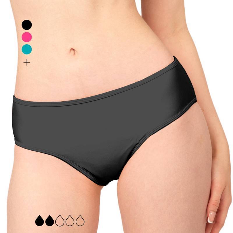lot 1427 image: Period Swimwear - Black Menstrual Leakproof Bikini Bottoms - Mid Waisted Swim Bottoms for Teens, Girls, Women - XX-Small - Retail $22