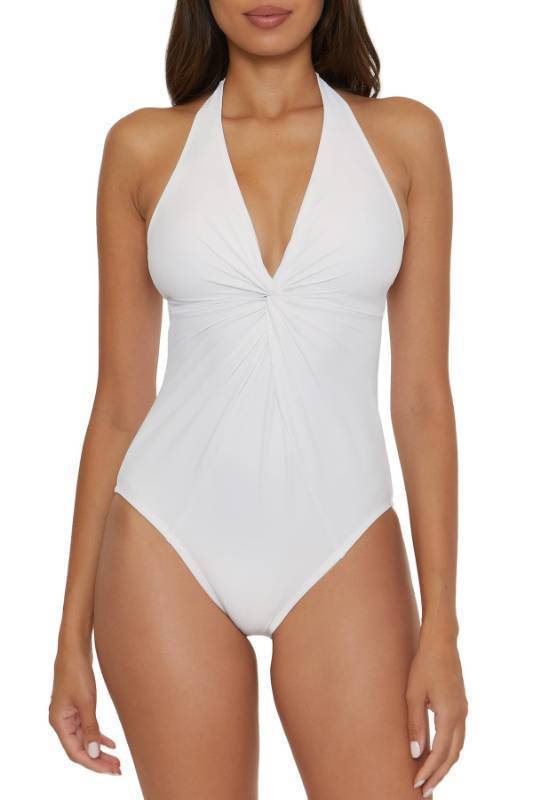 lot 1509 image: BCA By Rebecca Virtue Twist Front - Womens One Piece Swimsuit, Plunge V-Neck, Bathing Suits for Women, White, Small&nbsp