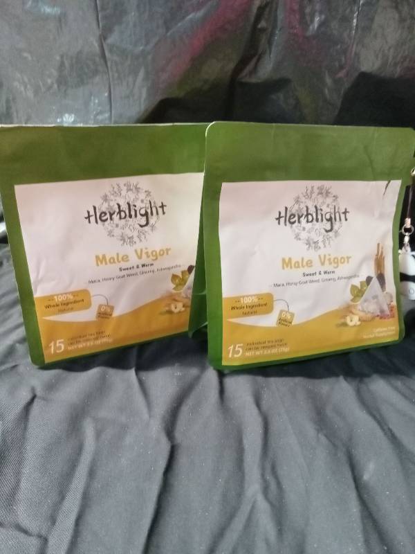 lot 1587 image: Herblight Male Vigor Herbal Tea Sweet & Warm- 2 Count- 15 tea bags each  - Retail $25