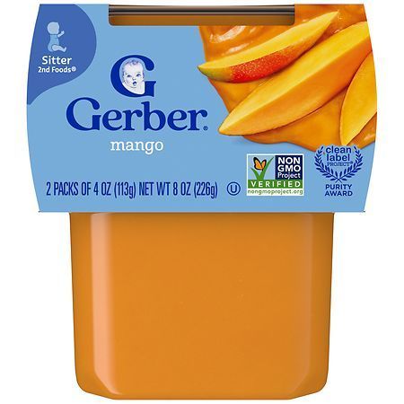 lot 1660 image: 4 Packs of 2 Gerber 2nd Foods Mango Baby Food, 4 oz Tubs - Retail $16