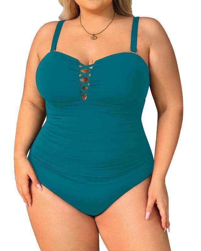 lot 1782 image: Yonique Plus Size One Piece Swimsuit for Women Tummy Control Bathing Suit Slimming Swimwear Teal01 18W&nbsp