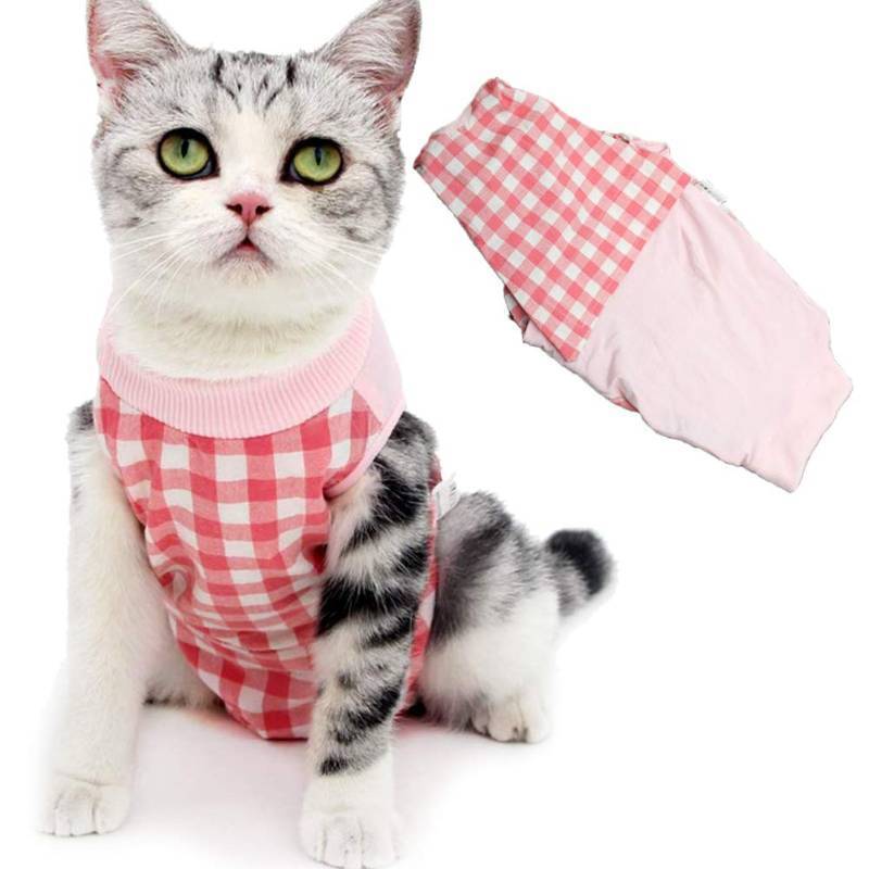 lot 1786 image: PJDDP Cat Recovery Suit for Abdominal Wounds Or Skin Diseases,E-Collar Alternative for Cats and Dogs,After Surgery Wear, Home Indoor Pets Clothing for Abdominal Anti Licking Wounds,Pink,M - Retail $29